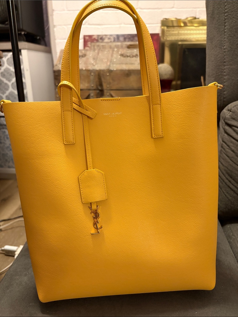 Saint Laurent Yellow Leather Tote with YSL Charm